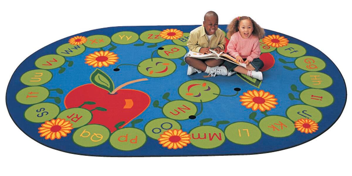 CARPETS FOR KIDS - PREMIUM ABC CATERPILLAR - 6 FT 9 IN X 9 FT 5 IN OVAL