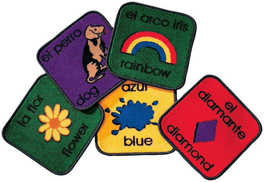 CARPETS FOR KIDS KIDSVALUE PLUS BILINGUAL SEATING - 12-INCH SQUARES - SET OF 18