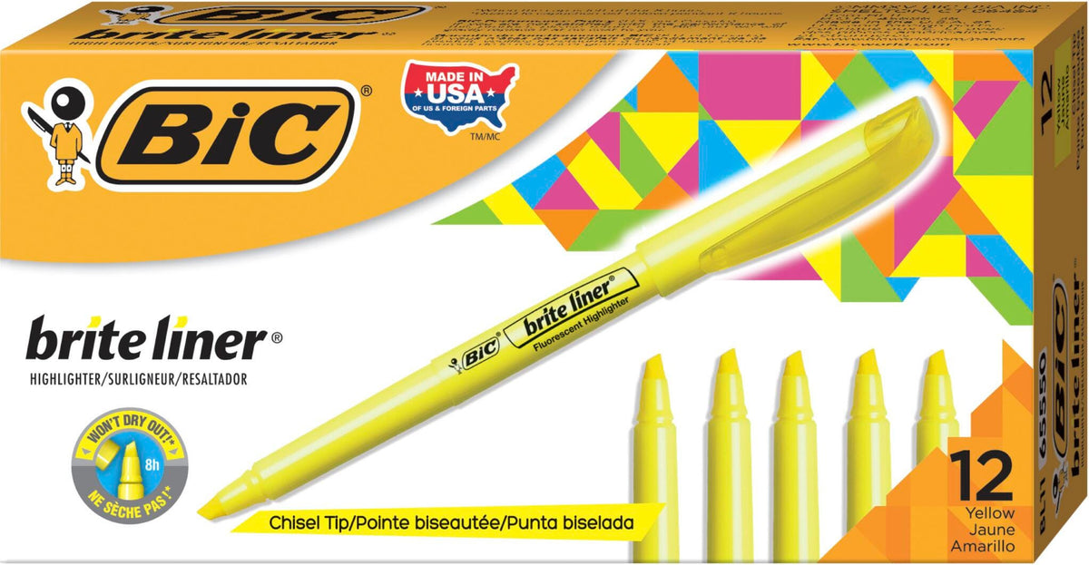 HIGHLIGHTER BRITE LINER YELLOW PACK OF 12
