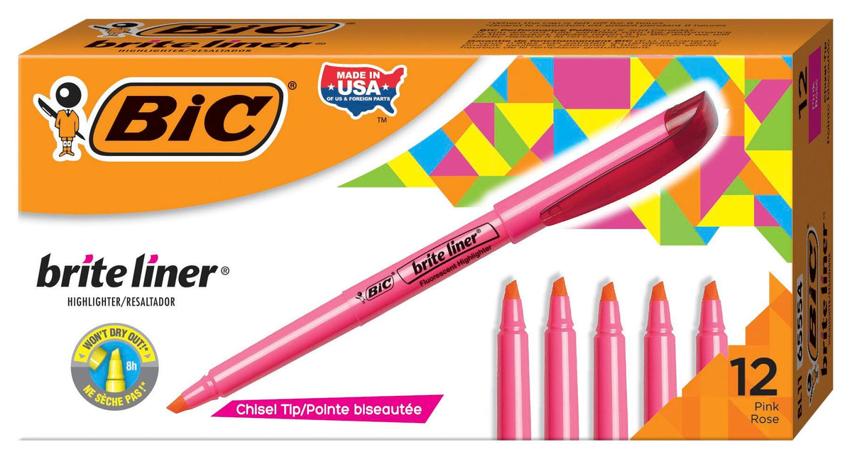 HIGHLIGHTER BRITE LINER PINK PACK OF 12