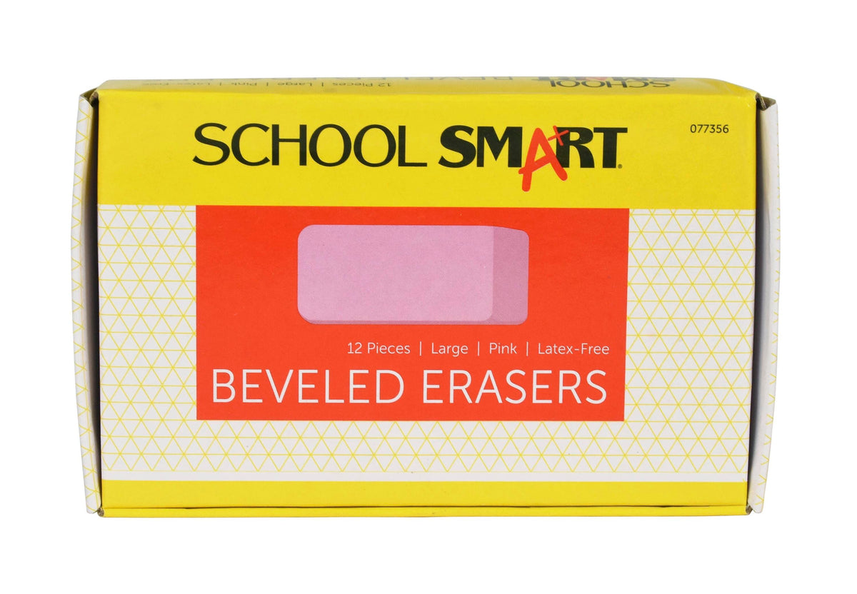 ERASER PINK BEVELED LARGE SCHOOL SMART PACK OF 12