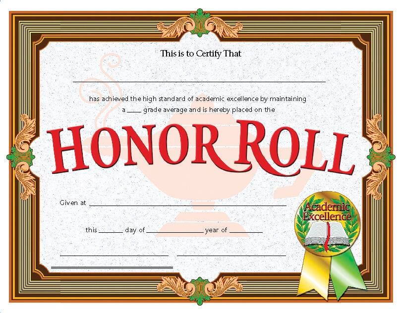 CERTIFICATES 8 1/2X11 HONOR ROLL SET OF 30