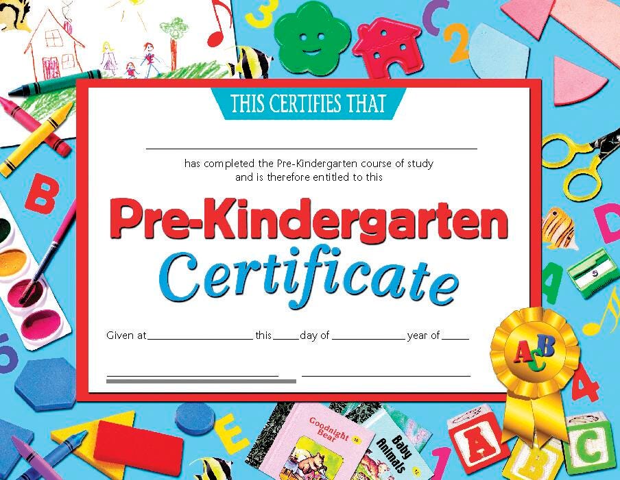 CERTIFICATES 8 1/2X11 PRE-KINDERGARTEN SET OF 30