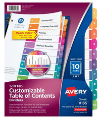 INDEX DIVIDER 10 TAB 1-10 ASST COLOR 1 SET AVE11135
