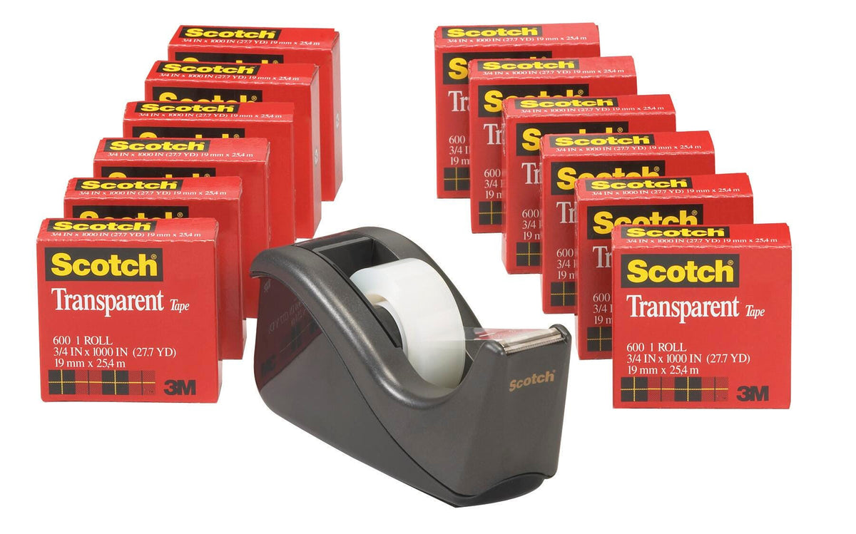 TAPE SCOTCH 600 W/C-60 DISPENSER 0.75 IN X 1000 IN PACK OF 12