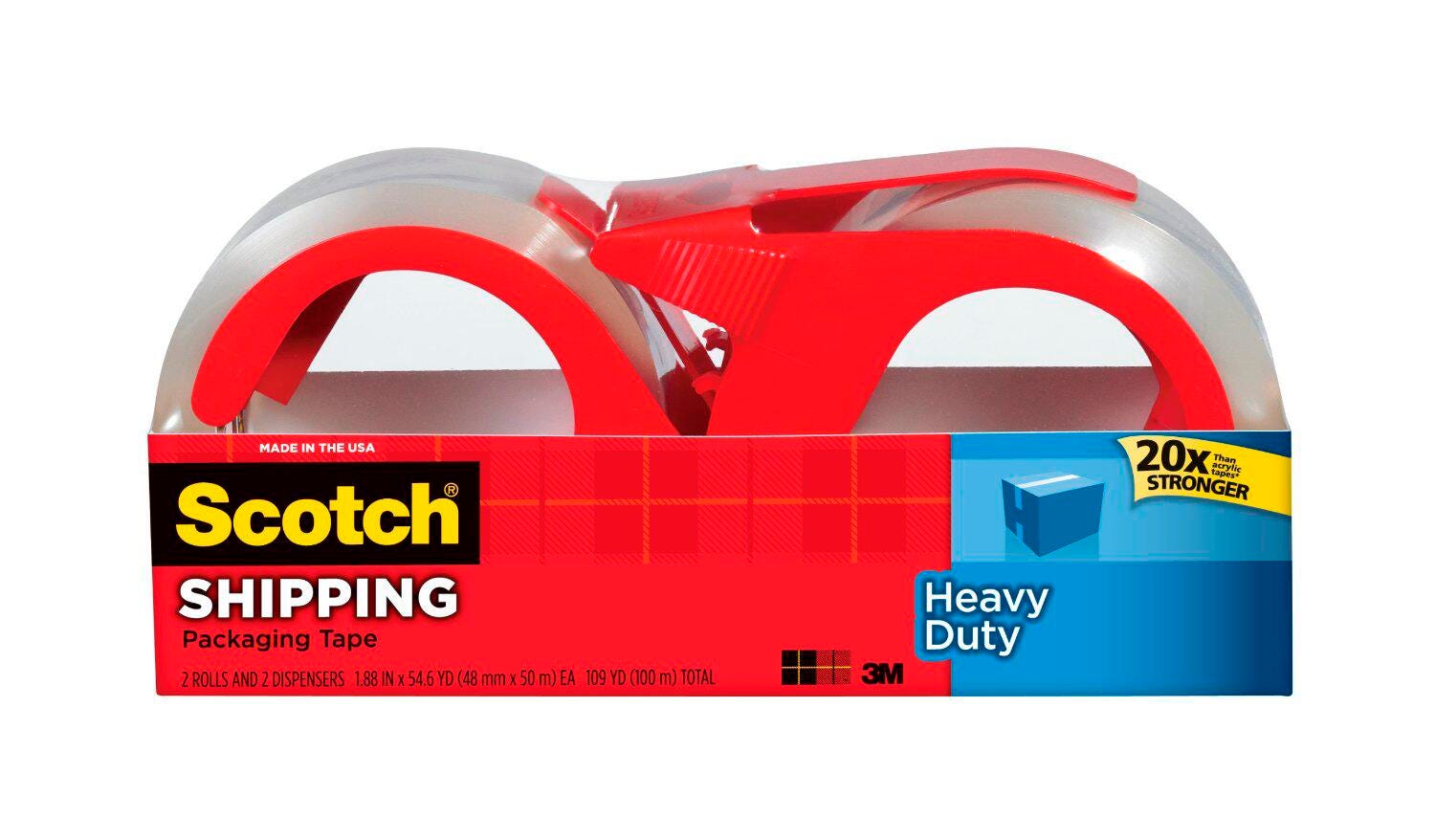TAPE SCOTCH 3850 HEAVY-DUTY PACKAGING 1.88IN X 54.6YD W/2 DISPENSERS PK/2