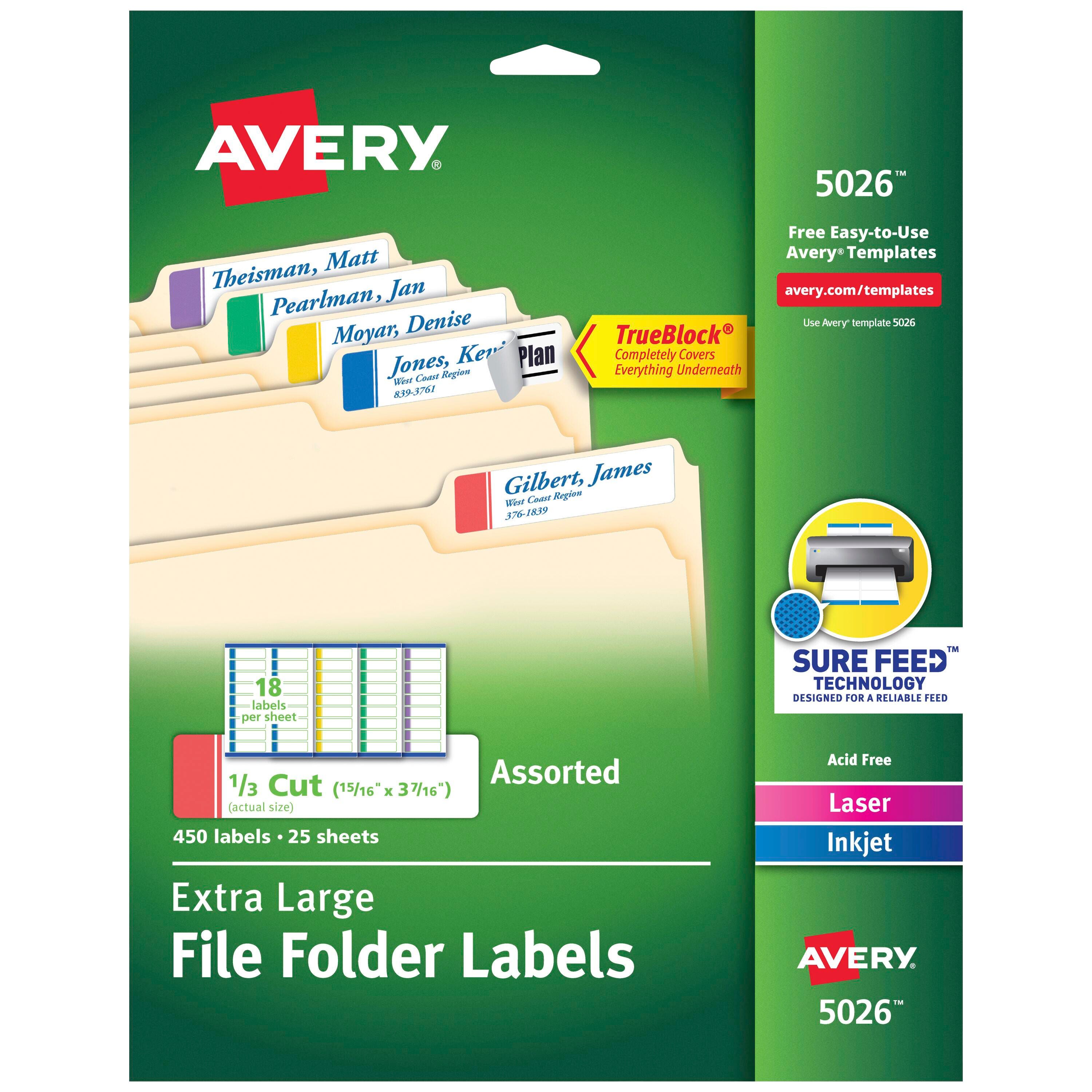 LABEL FILE FOLDER 15/16X3-7/16 IN ASST COLOR PK OF 450 AVE5026