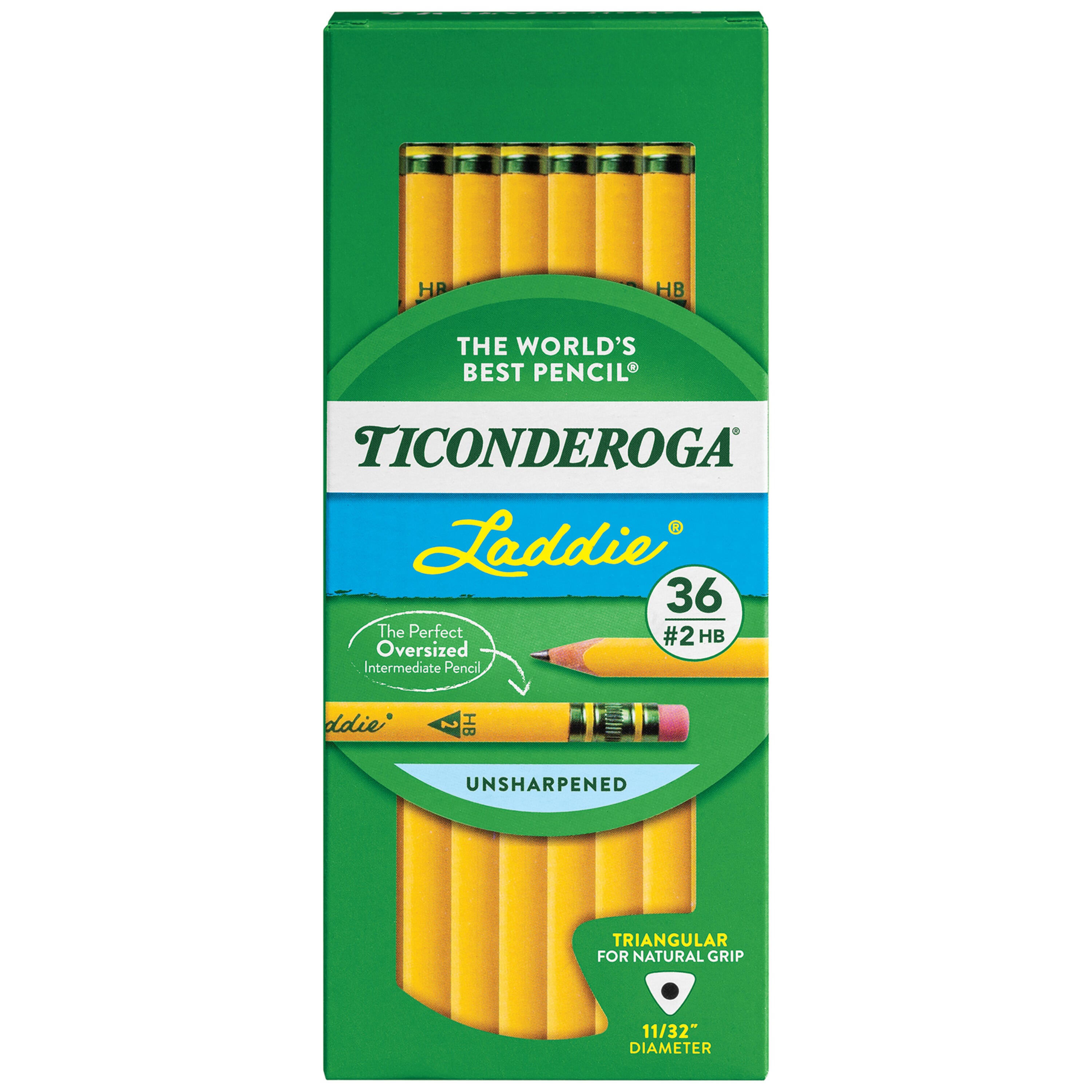 PENCIL TICONDEROGA LADDIE TRI-WRITE W/ERASER PACK OF 36