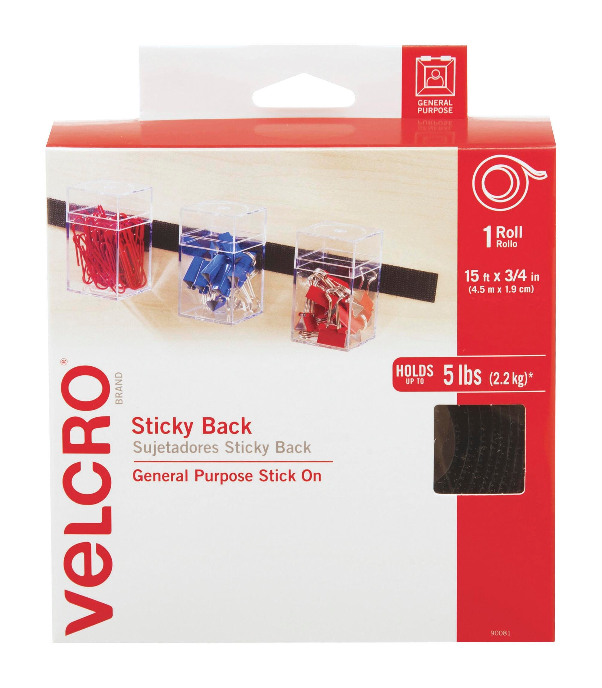 TAPE HOOK + LOOP VELCRO 3/4 X 15 FT ROLL BLACK