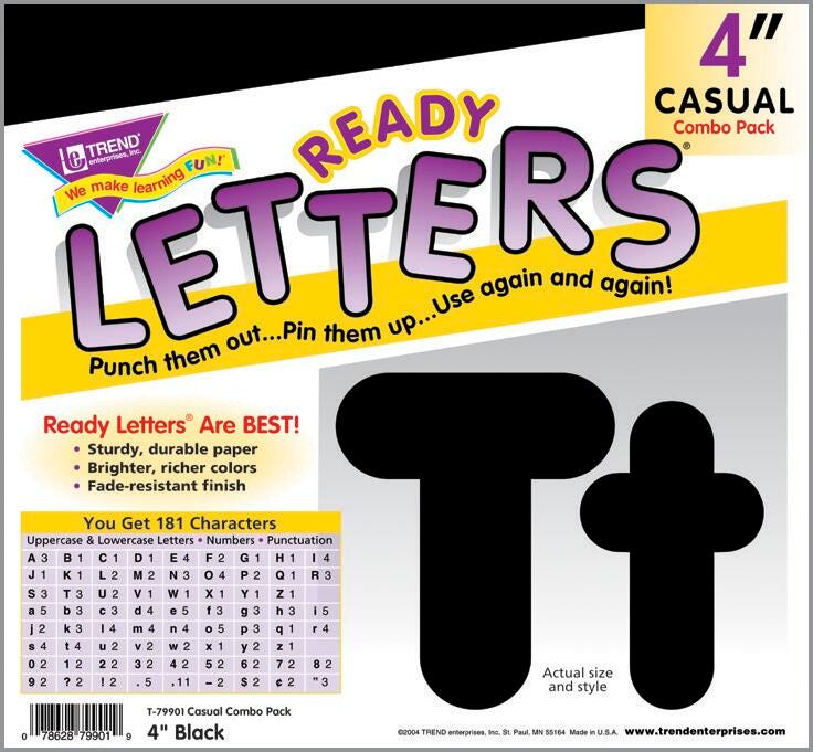 LETTERS READY TREND 4 IN CASUAL BLACK SET OF 183