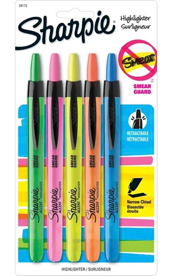 HIGHLIGHTER ACCENT RETRACTABLE 5-COLOR SET OF 5