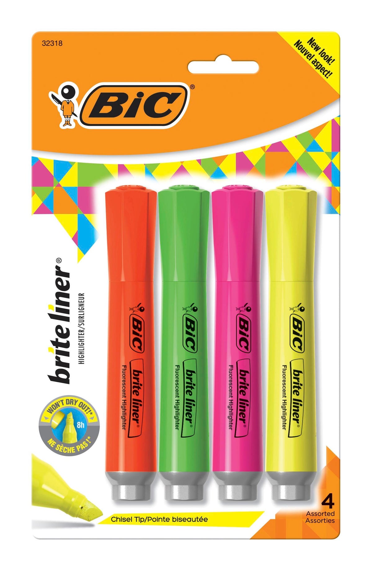 HIGHLIGHTER BRITE LINER GRIP XL SET OF 4 COLORS