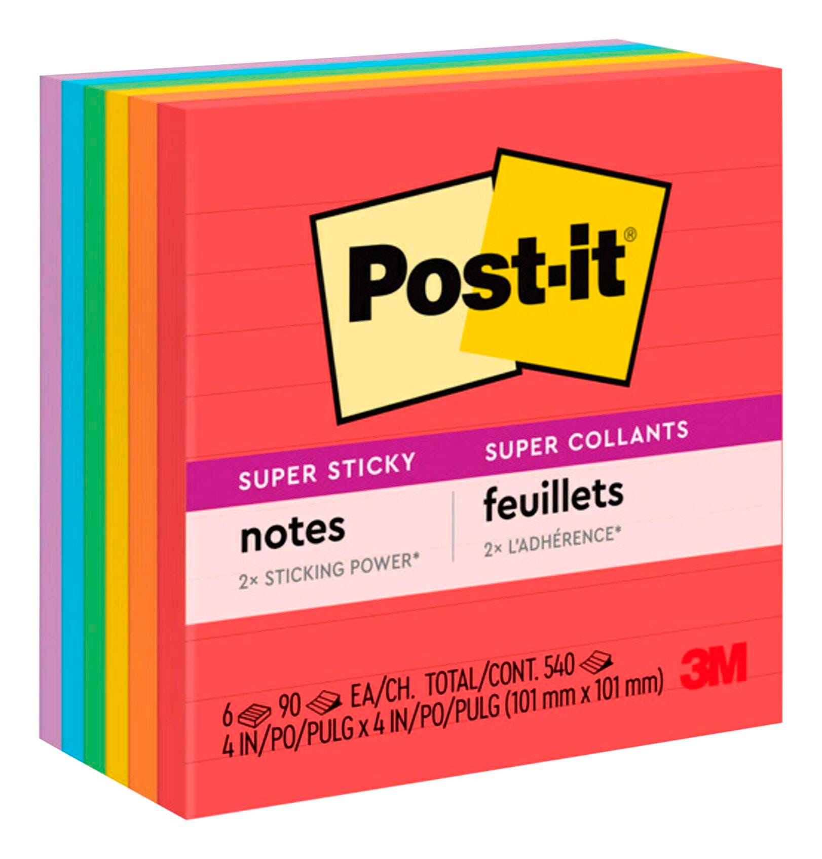 POST-IT NOTE SUPER STICKY 4X4 PLAYFUL PRIMARIES PACK OF 6