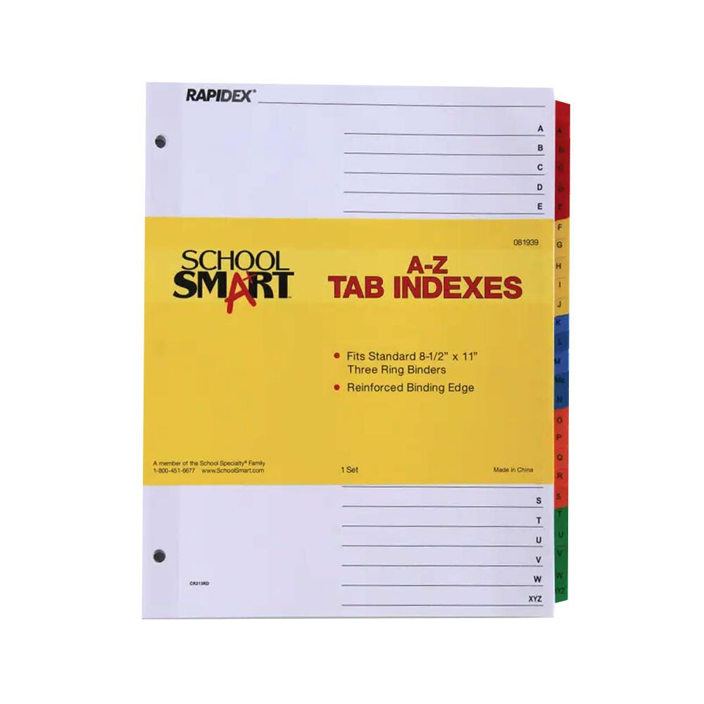 INDEX TABS INSERTABLE A-Z TAB ASST SCHOOL SMART