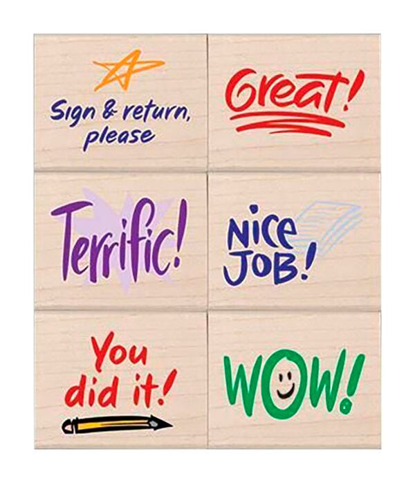 STAMPS WOODEN STAMPS OF APPROVAL SET OF 6