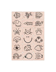 STAMPS WOODEN W/ 1 INKER ORIGINAL MIX SET OF 18