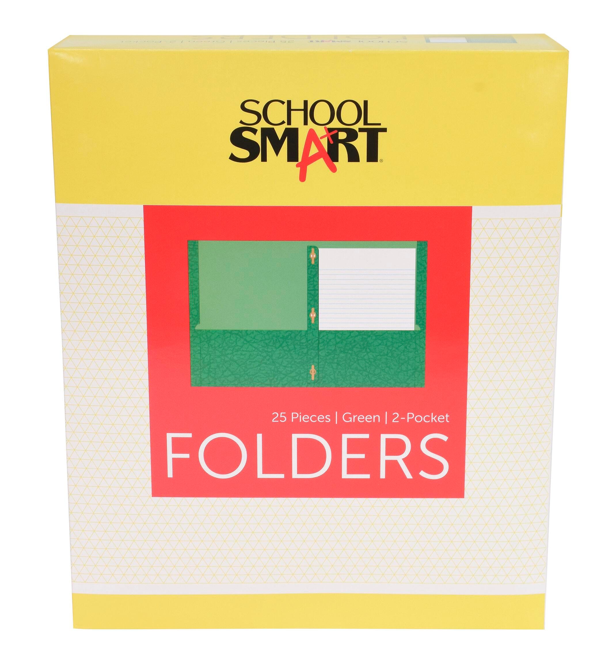 FOLDER 2-POCKET W/FASTENERS GREEN PACK OF 25 SCHOOL SMART