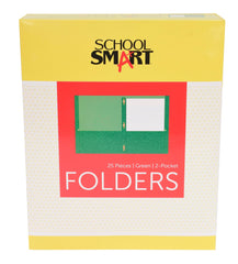 FOLDER 2-POCKET W/FASTENERS GREEN PACK OF 25 SCHOOL SMART