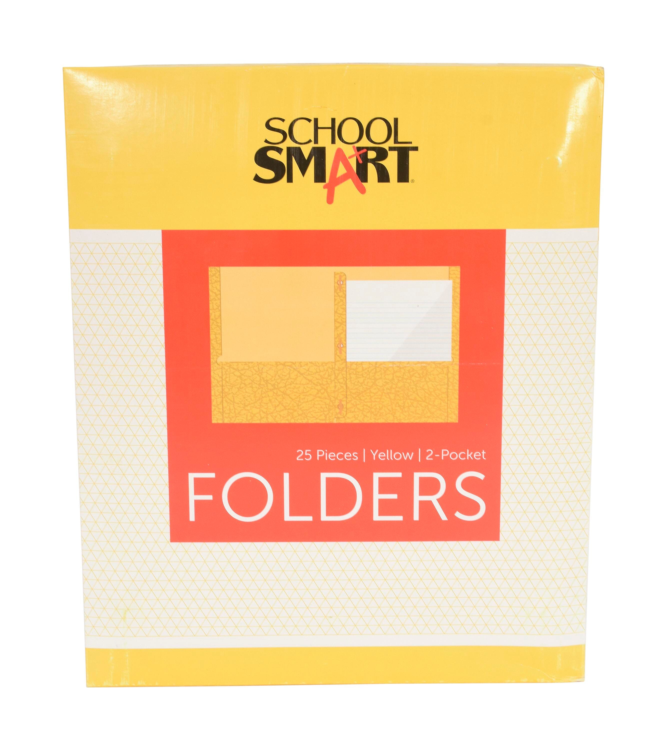 FOLDER 2-POCKET W/FASTENERS YELLOW PACK OF 25 SCHOOL SMART