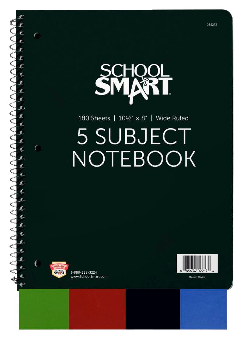 PAPER NOTEBOOK 5 SUBJECT 10.5X8 180 SHEET SCHOOL SMART