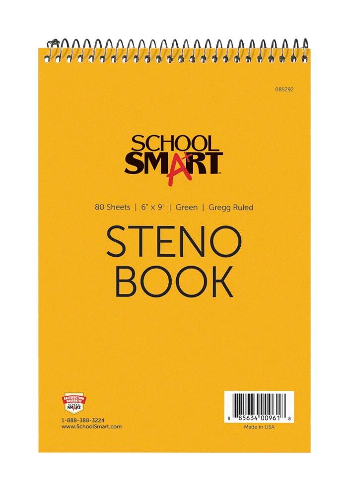 NOTEBOOK STENO 6X9 GREGG RULED GREEN 80 SHTS SCHOOL SMART