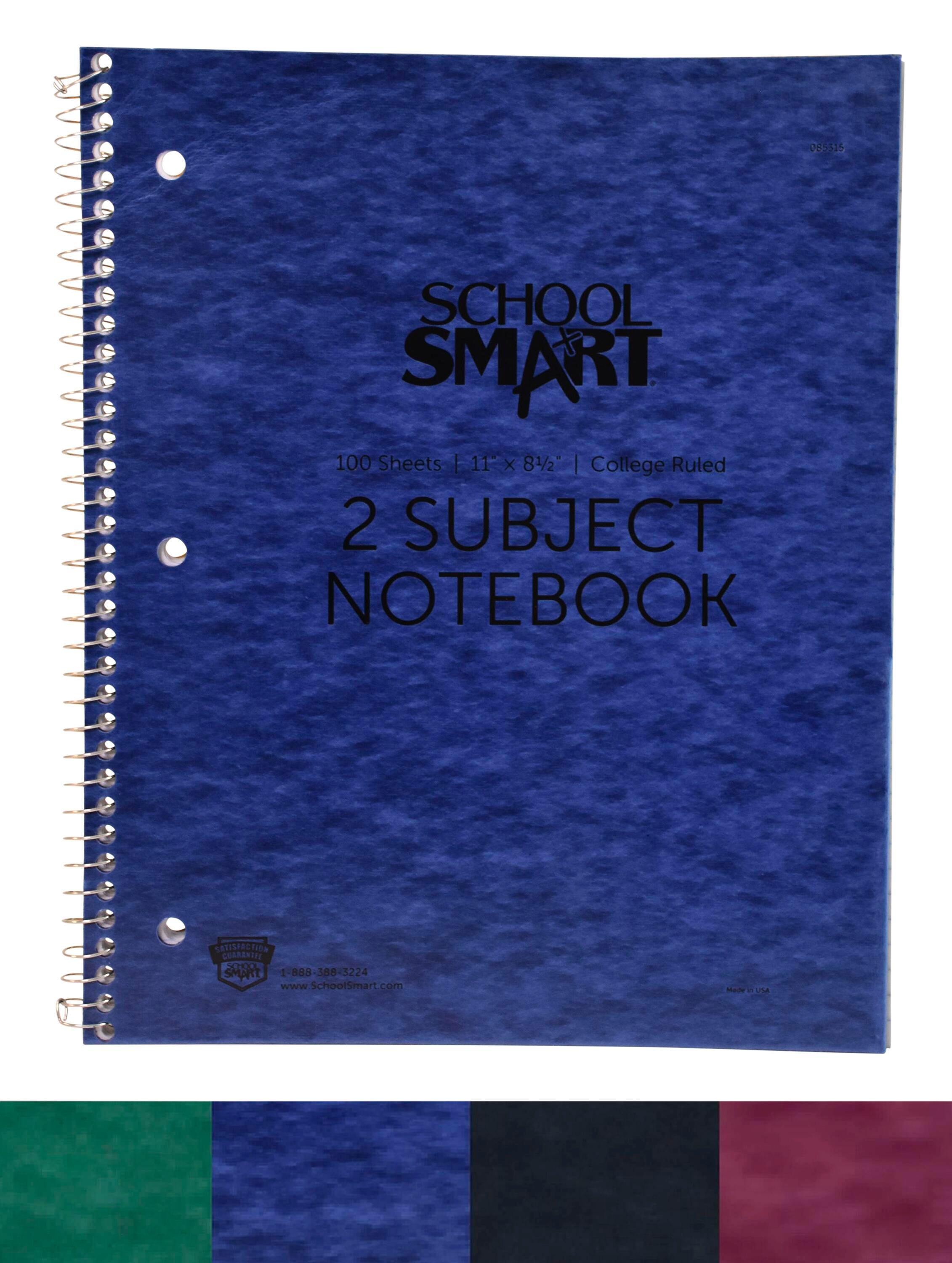 PAPER NOTEBOOK 2 SUBJECT 11X8.5 100 SHEET W/PERF SCHOOL SMART