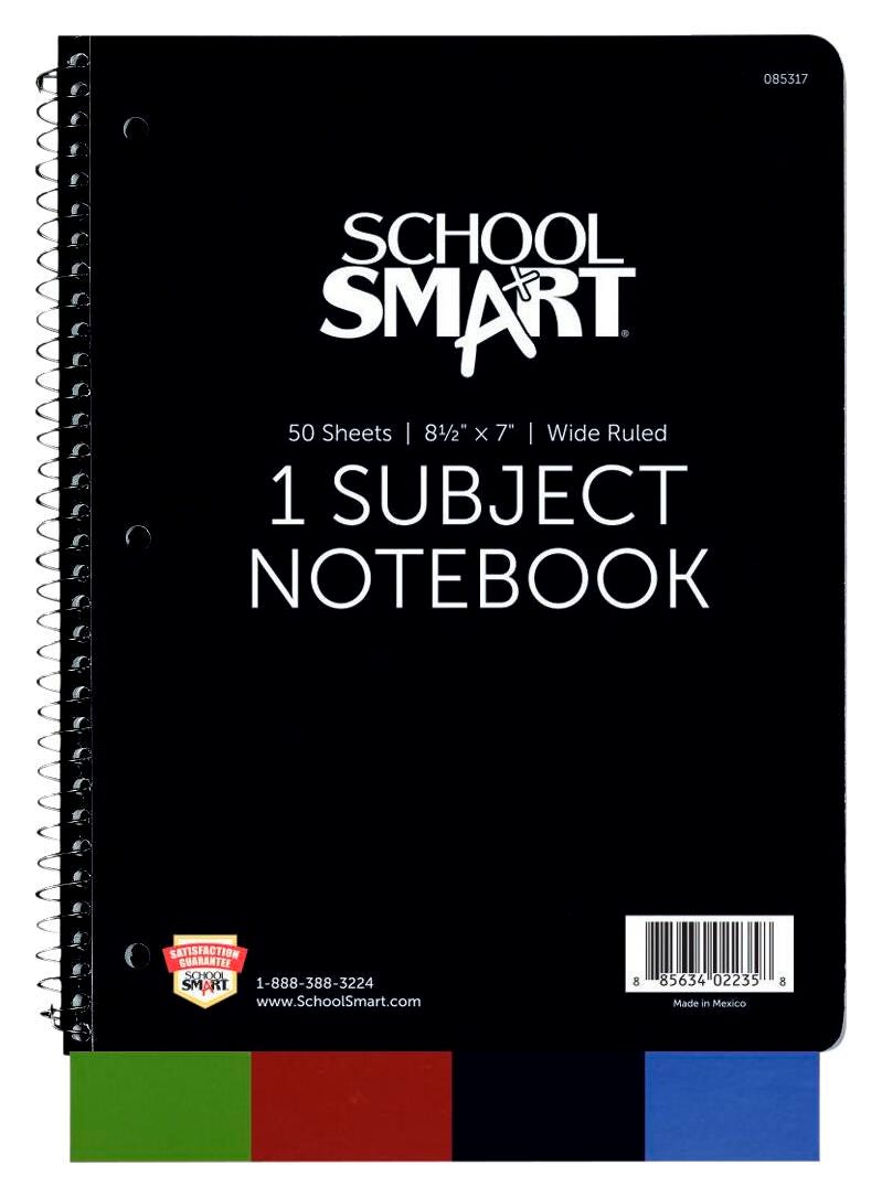 PAPER NOTEBOOK 1 SUBJECT 8.5X7 50 SHEET SCHOOL SMART