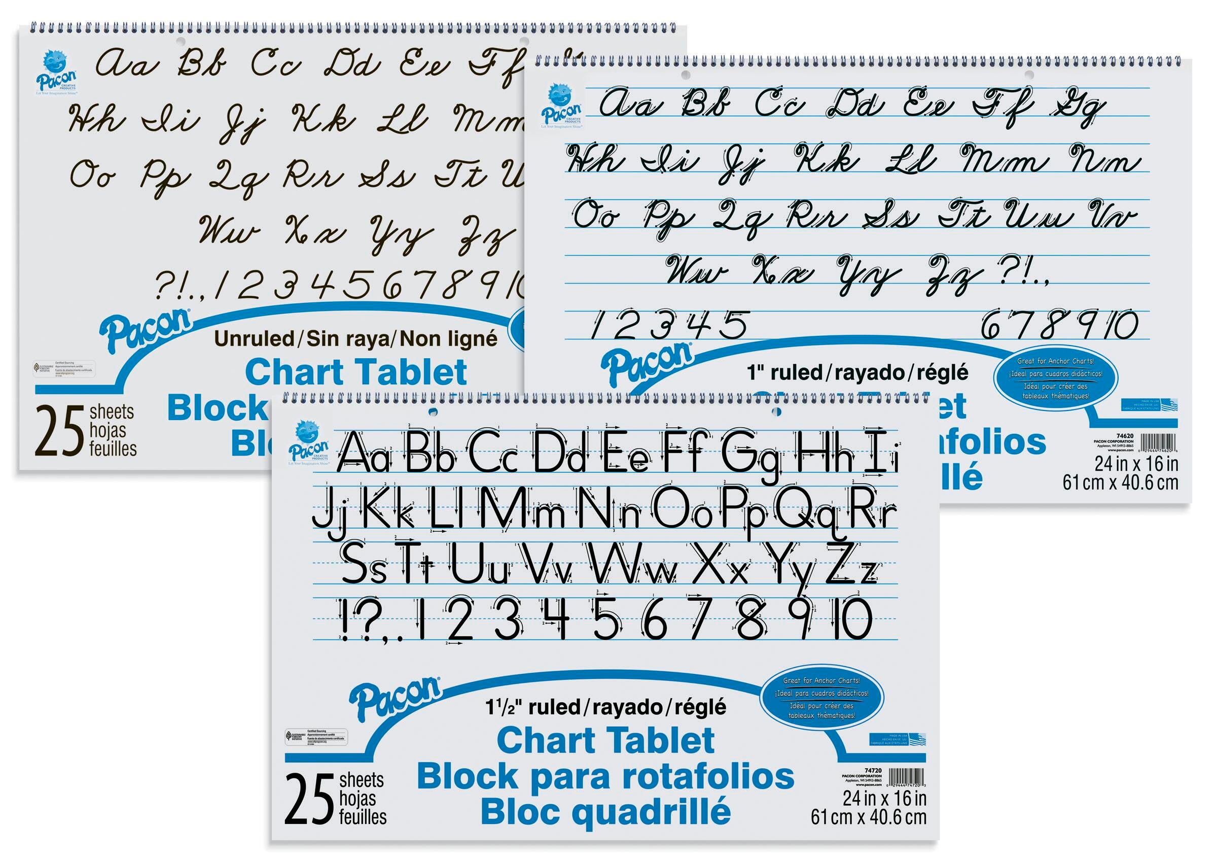 PAPER CHART TABLET ASST RULE 24X16 PACK OF 12