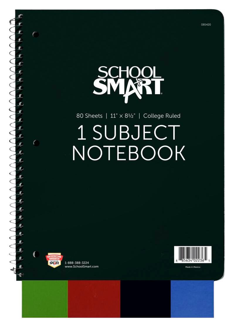 PAPER NOTEBOOK 1 SUBJECT 11X8.5 80 SHEET SCHOOL SMART