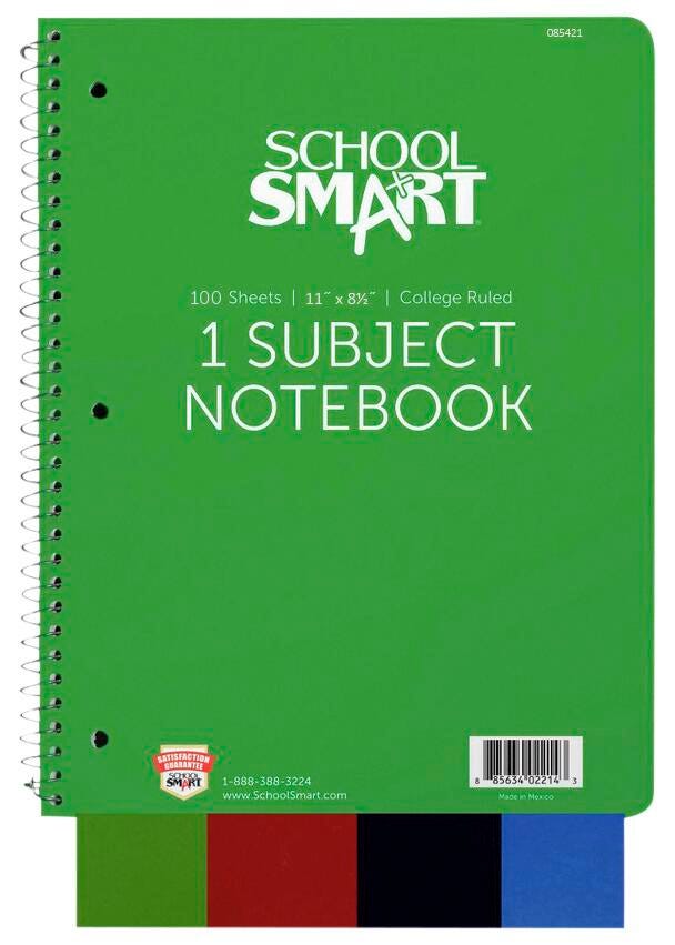 PAPER NOTEBOOK 1 SUBJECT 11X8.5 100 SHEET SCHOOL SMART