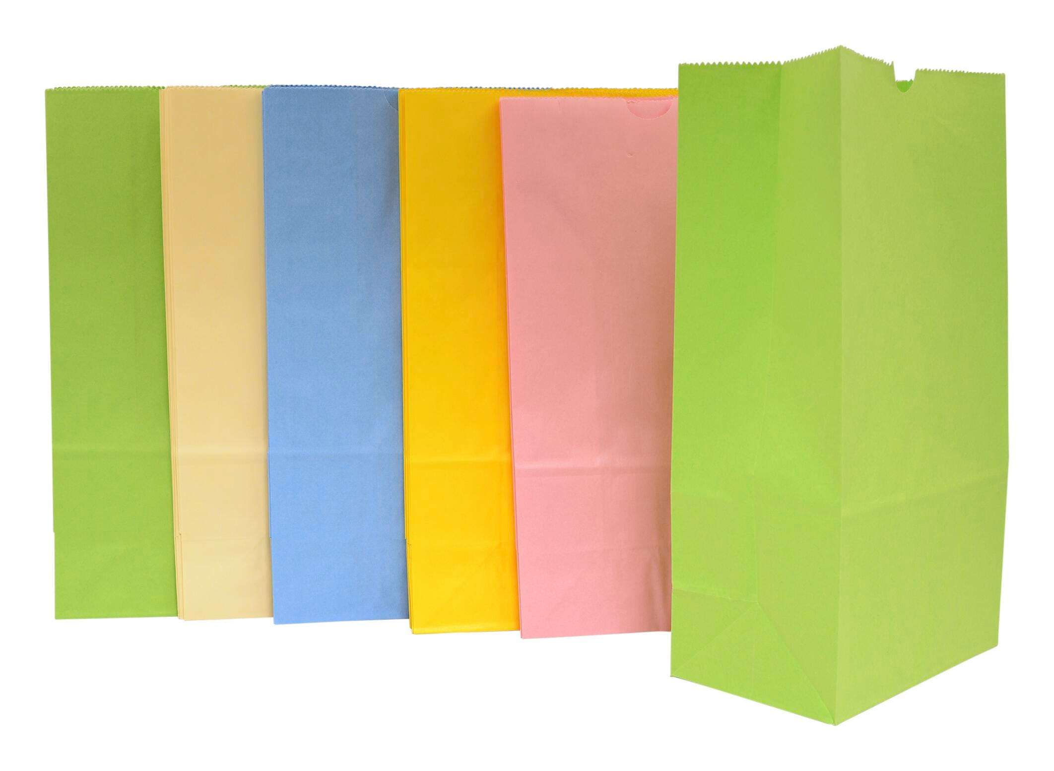 PAPER BAG FLAT BOTTOM 6X11 IN PASTEL COLORS PK OF 28 SCHOOL SMART