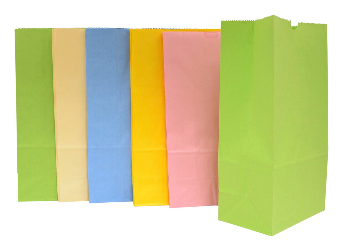 PAPER BAG FLAT BOTTOM 6X11 IN PASTEL COLORS PK OF 28 SCHOOL SMART