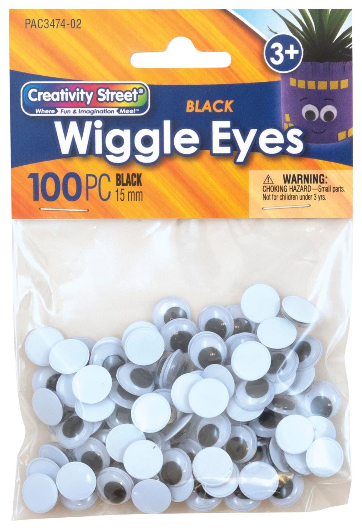 WIGGLE EYES ROUND 15MM BLACK PACK OF 100
