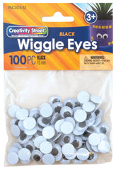 WIGGLE EYES ROUND 15MM BLACK PACK OF 100