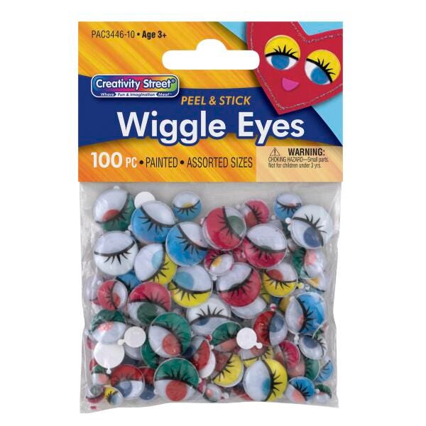 WIGGLE EYES PEEL AND STICK W/EYELASHES ASSORTED COLORS SET OF 100