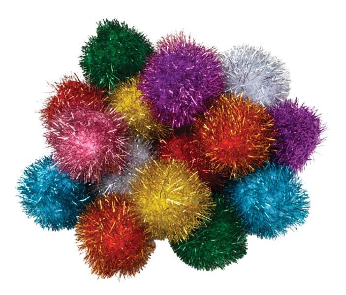 POM PONS 2 INCH ASSORTED GLITTER COLORS SET OF 16