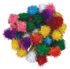POM PONS 1 INCH ASSORTED GLITTER COLORS SET OF 40