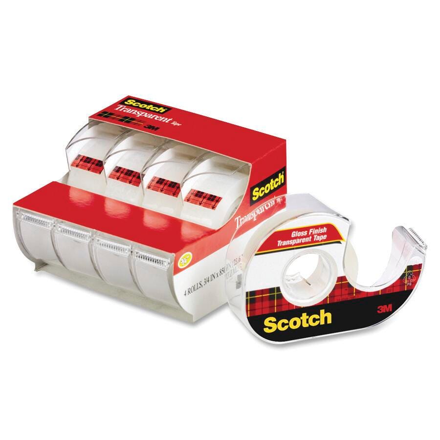 TAPE SCOTCH 600 W/DISPENSER 0.75 IN X 850 IN PACK OF 4