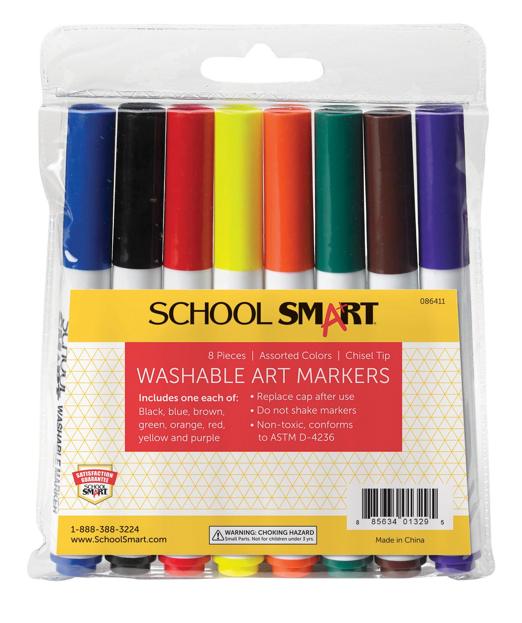 MARKERS WASH SCHOOL SMART CHISEL ASST COLORS SET OF 8