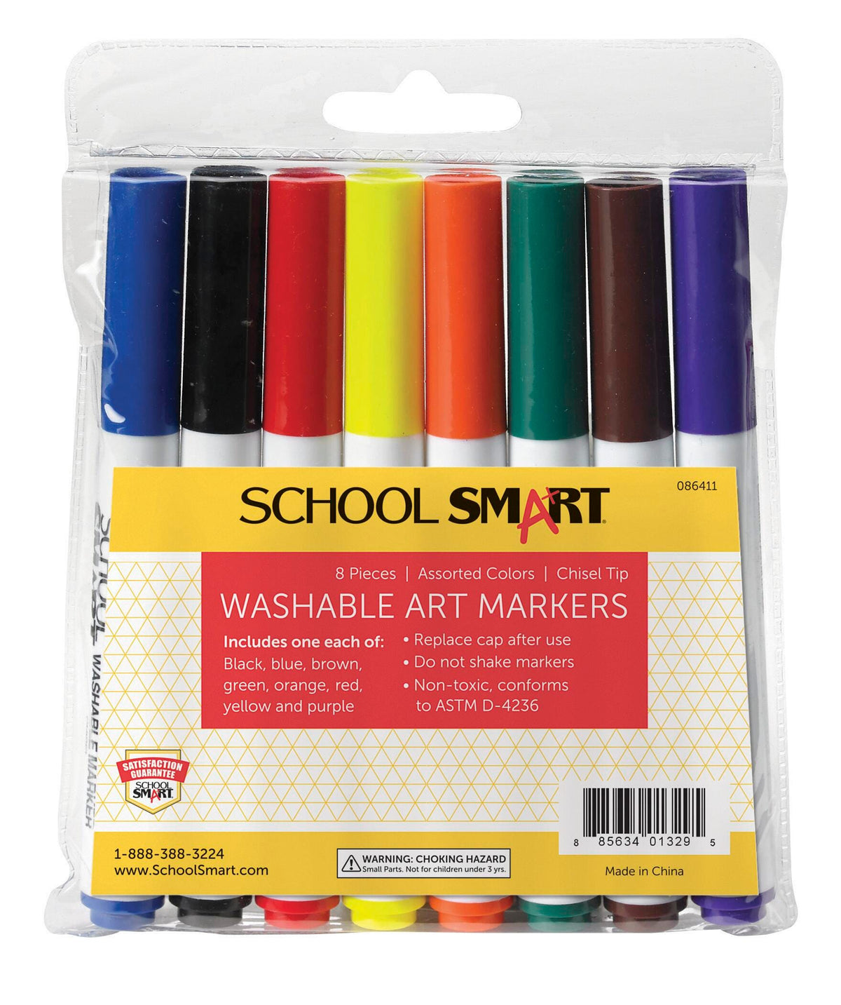 MARKERS WASH SCHOOL SMART CHISEL ASST COLORS SET OF 8