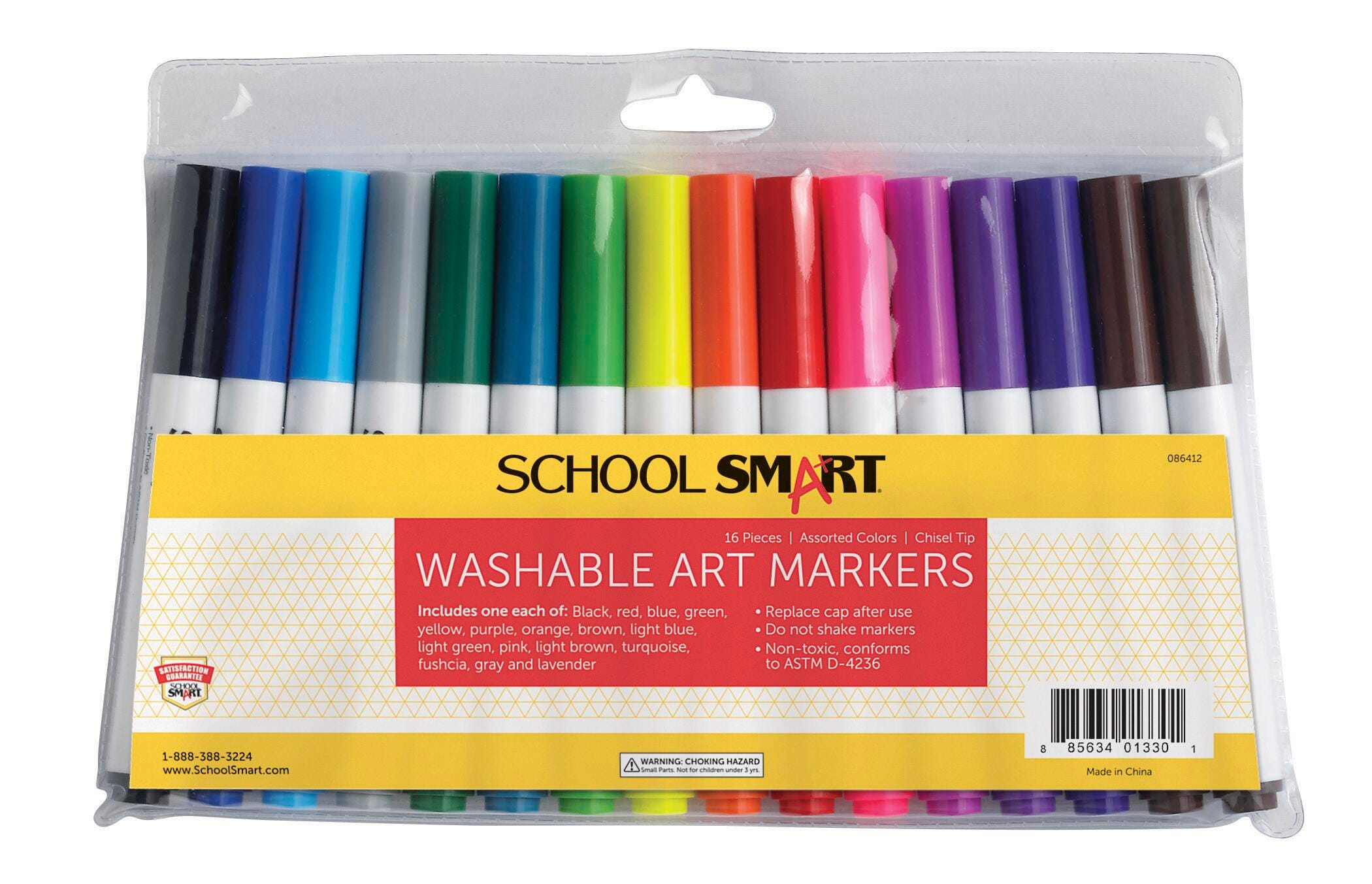 MARKERS WASH SCHOOL SMART CHISEL ASST COLORS SET OF 16