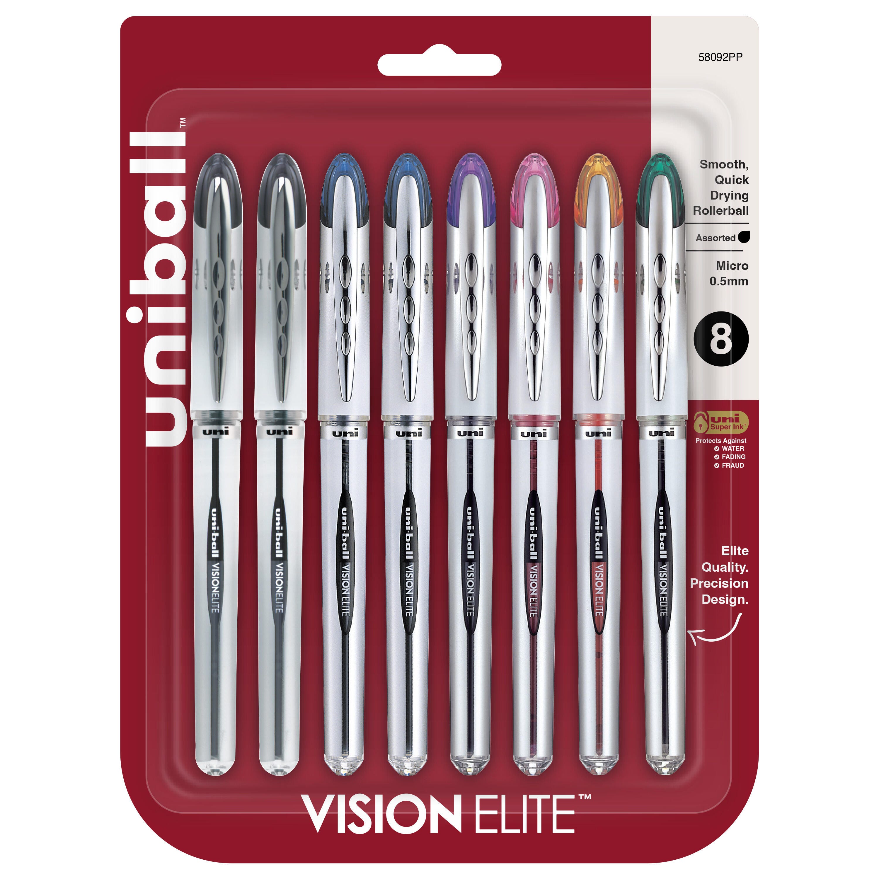 PEN ASST ROLLER BALL VISION ELITE SUPER FINE SET OF 8