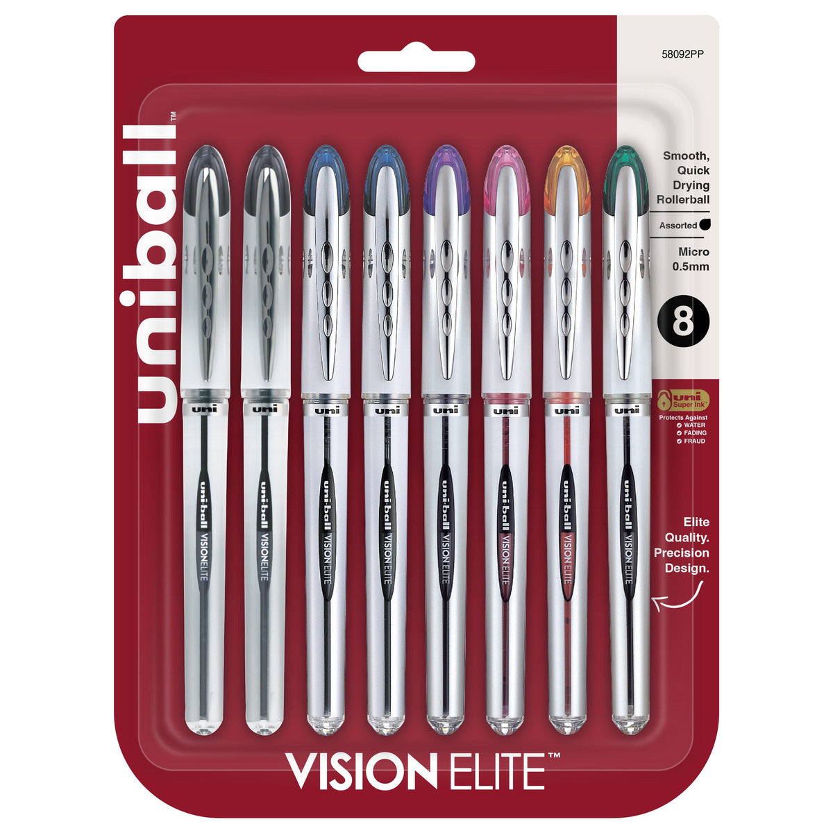 PEN ASST ROLLER BALL VISION ELITE SUPER FINE SET OF 8