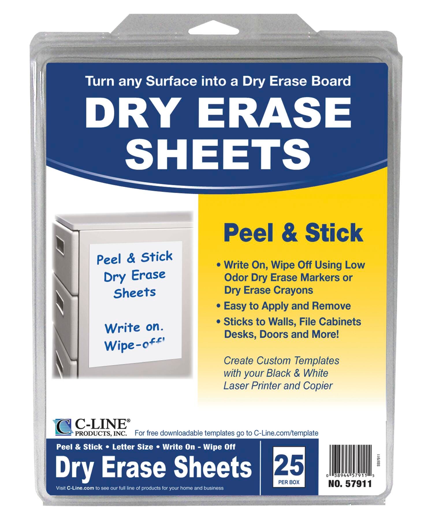 PEEL AND STICK DRY ERASE SHEETS 8-1/2 X 11 PACK OF 25