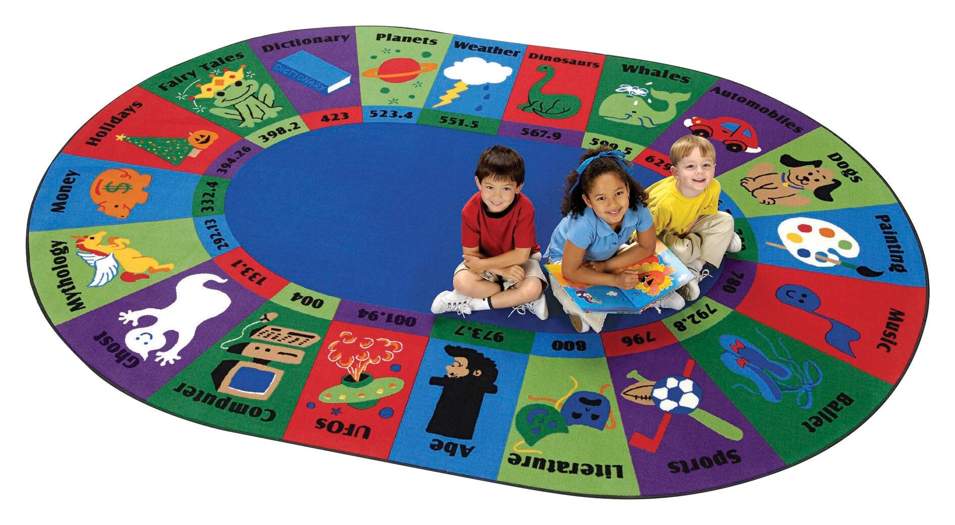 CARPETS FOR KIDS - PREMIUM DEWEY DECIMAL FUN - 6 FT 9 IN X 9 FT 5 IN RECTANGLE