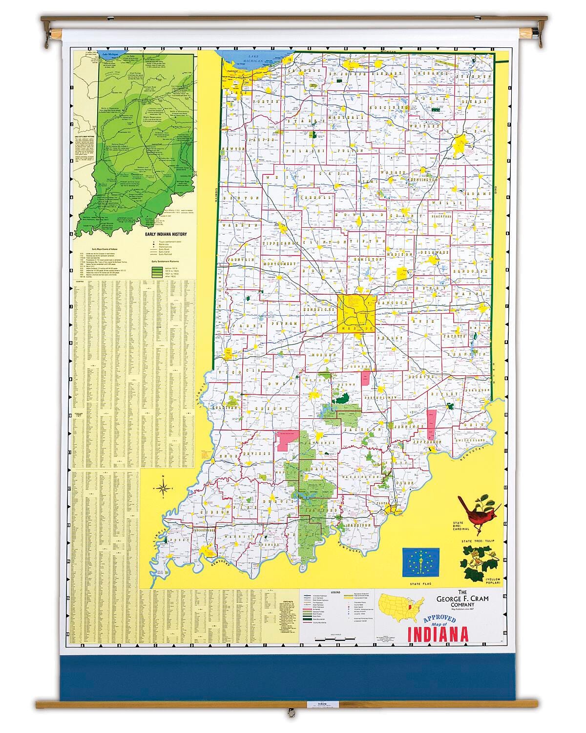 MAP INDIANA 51X68 ON ROLLER