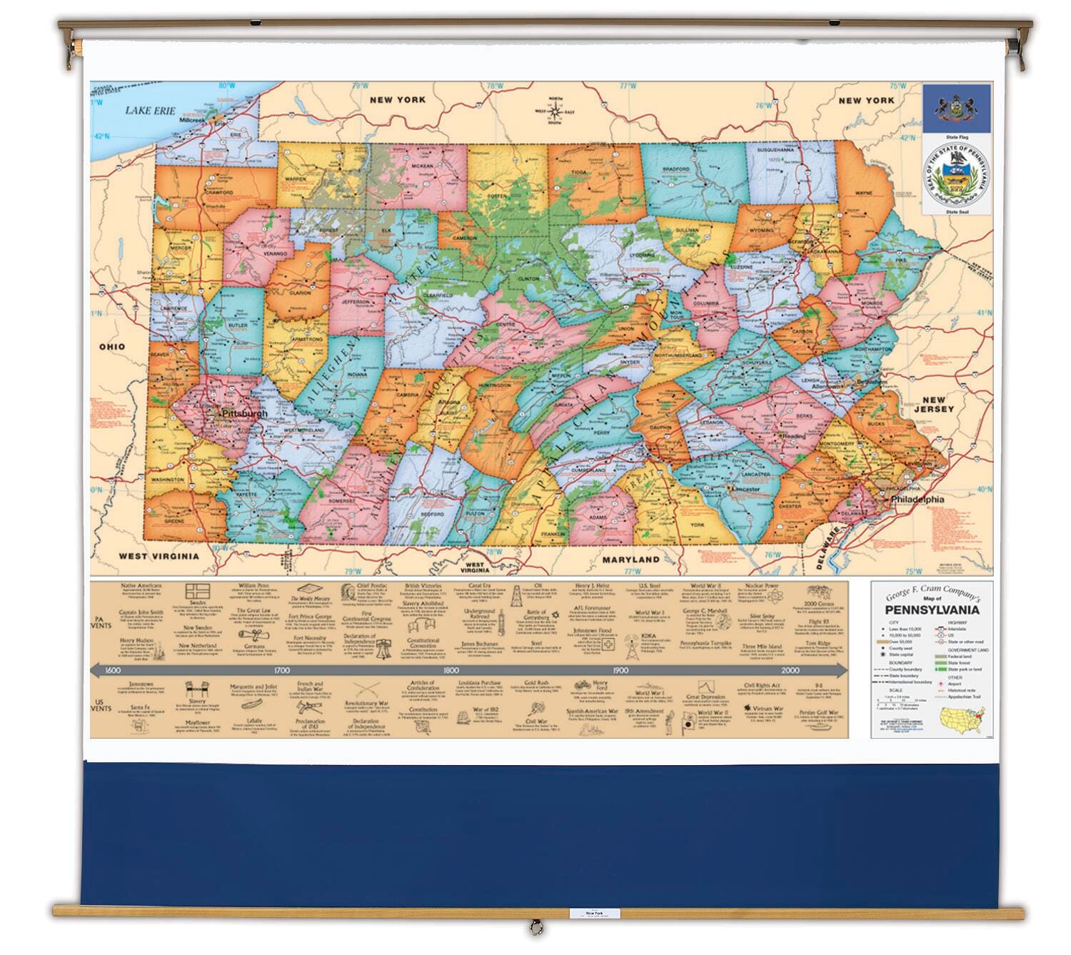 MAP - PENNSYLVANIA 64X50 ON ROLLER