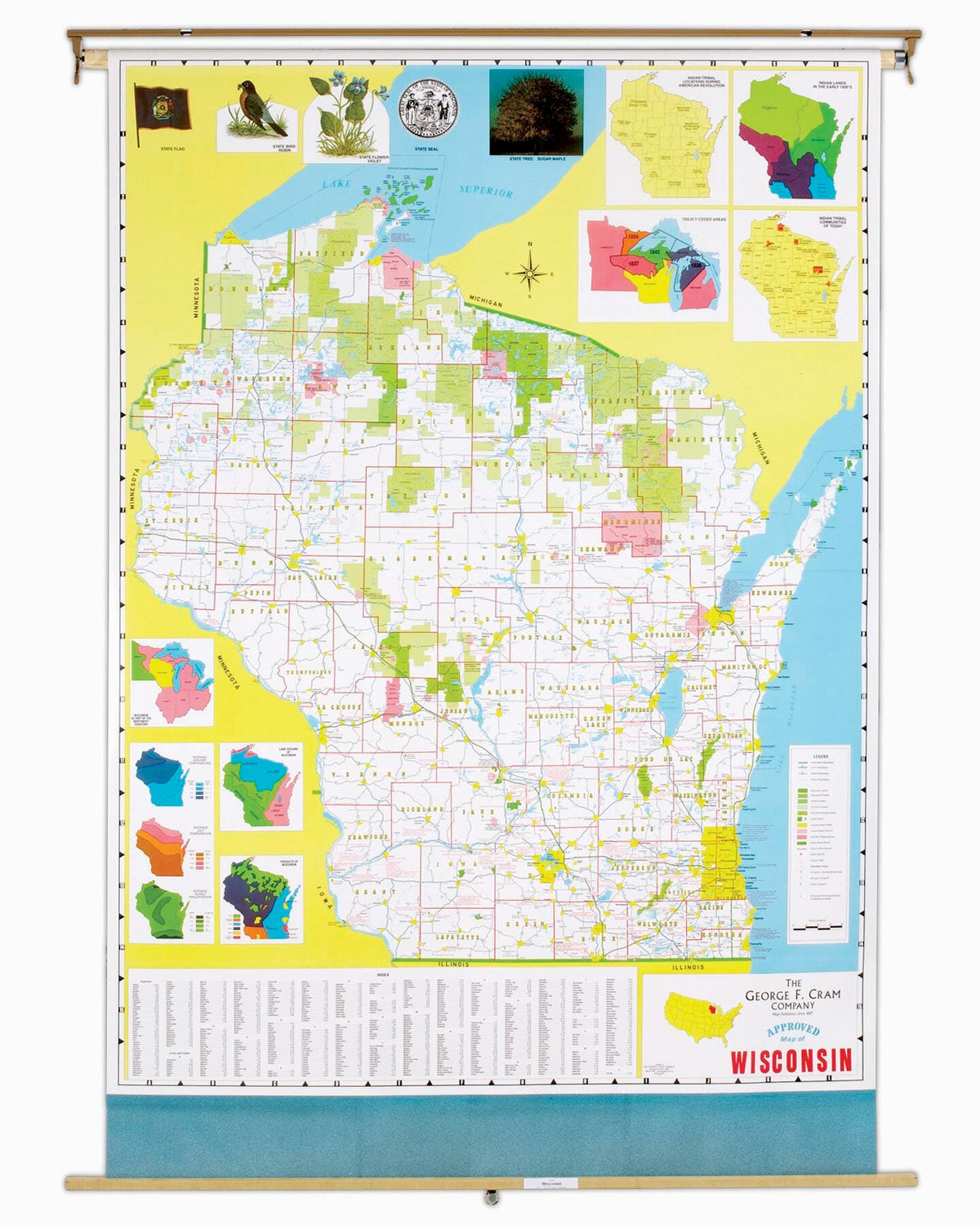 MAP WISCONSIN 51X68 ON ROLLER
