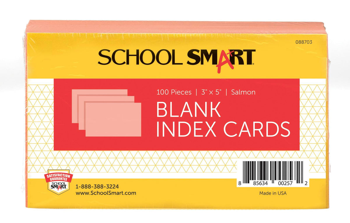 INDEX CARD 3X5 PLAIN SALMON PACK OF 100 SCHOOL SMART