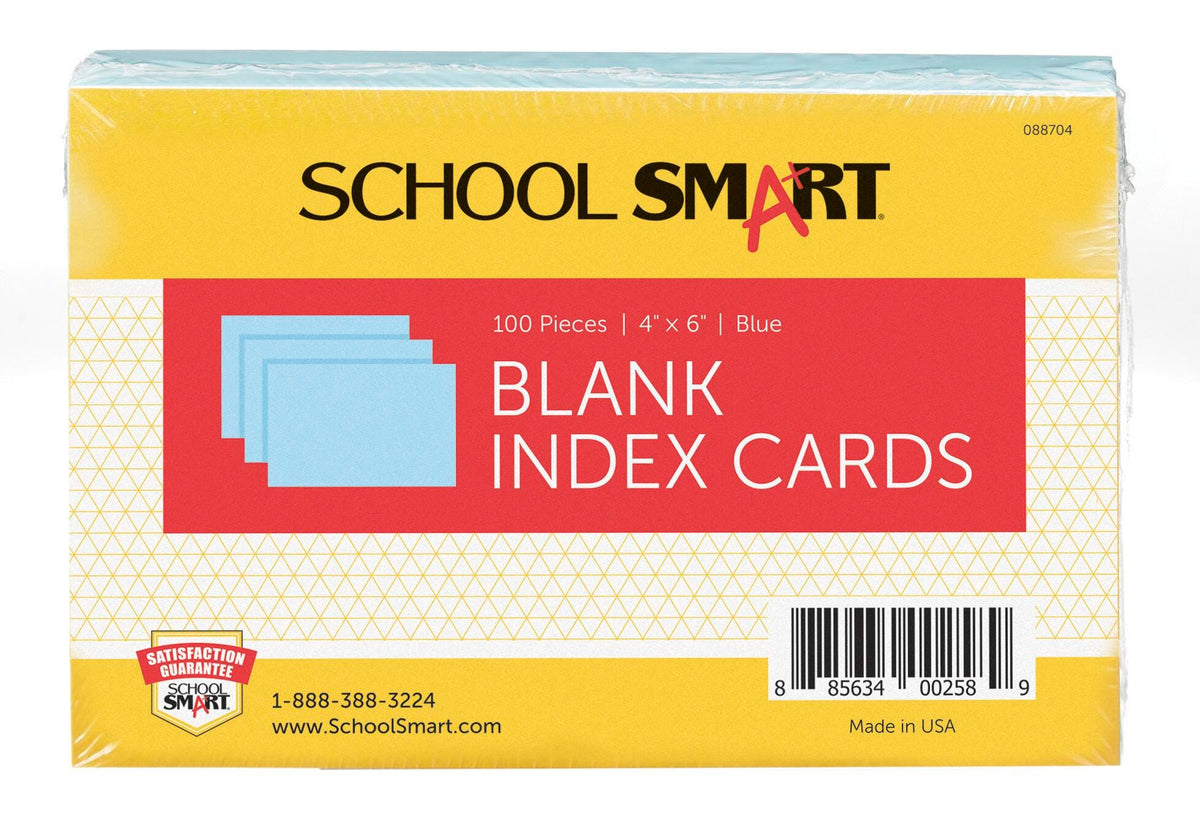 INDEX CARDS 4X6 UNRULED BLUE PACK OF 100 SCHOOL SMART